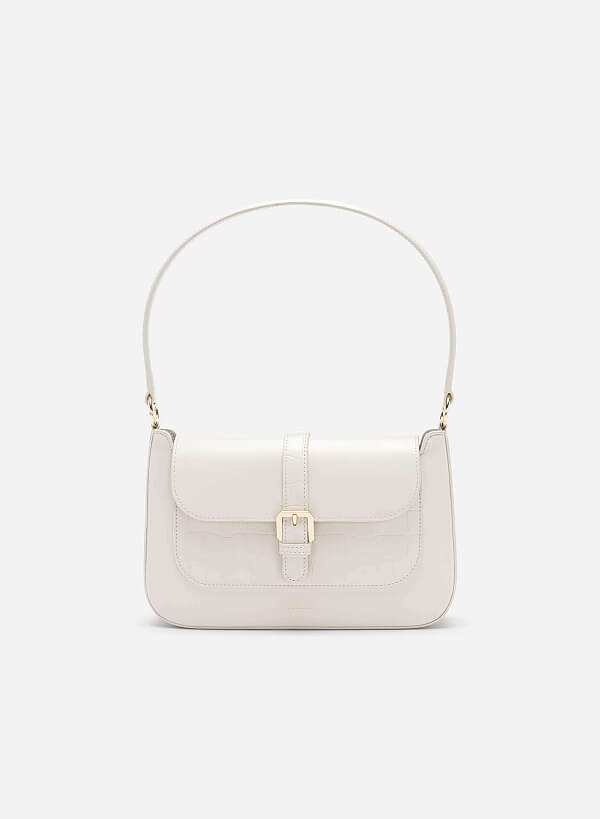 Metal Clasp Handbag - SAC 0319 - Cream - VASCARA