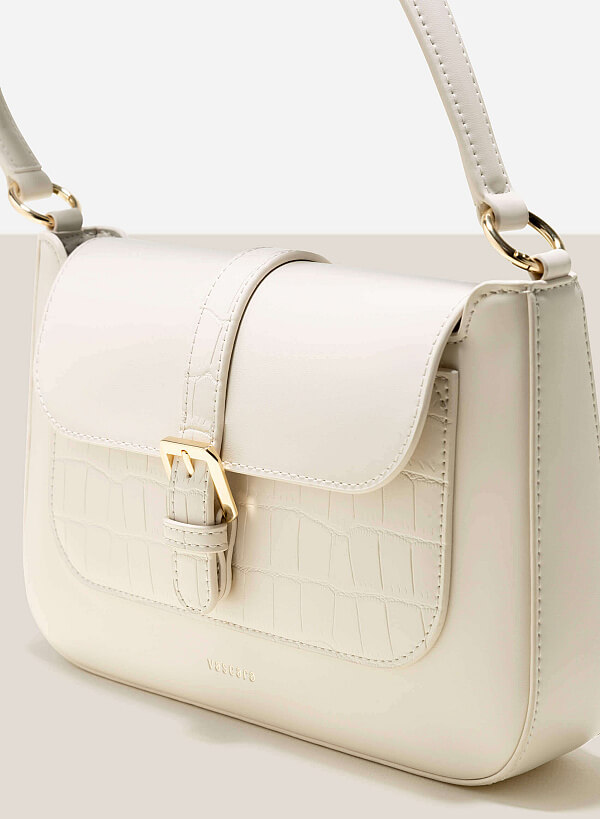 Metal Clasp Handbag - SAC 0319 - Cream - VASCARA