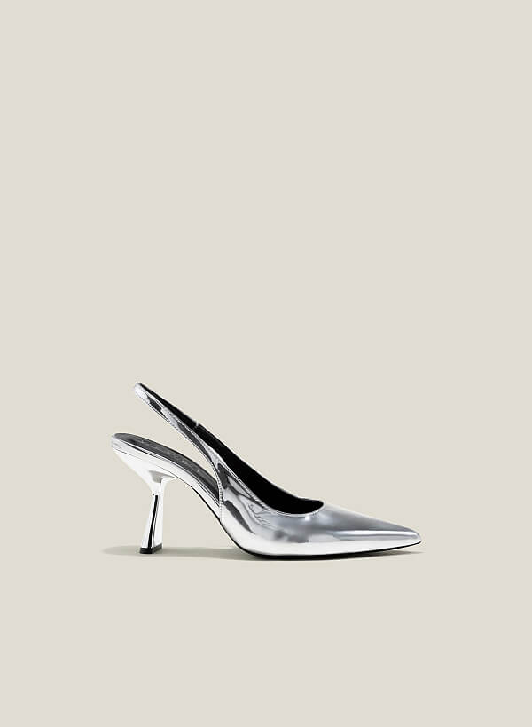 Giày bít mũi nhọn slingback spool heel metallic - BMN 0629 - Màu bạc - VASCARA