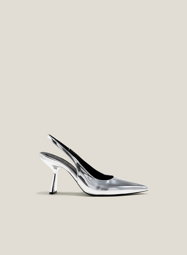 Giày bít mũi nhọn slingback spool heel metallic