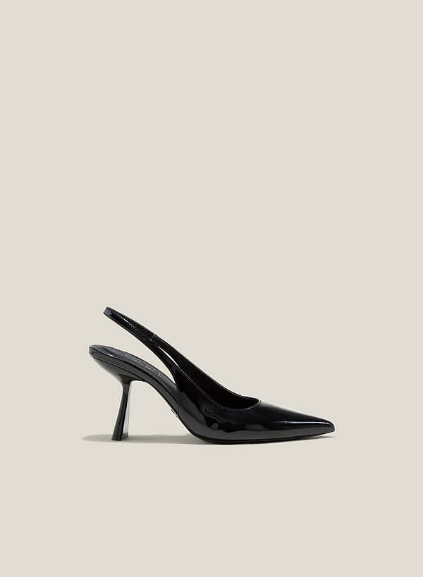Giày bít mũi nhọn slingback spool heel metallic - BMN 0629 - Màu đen