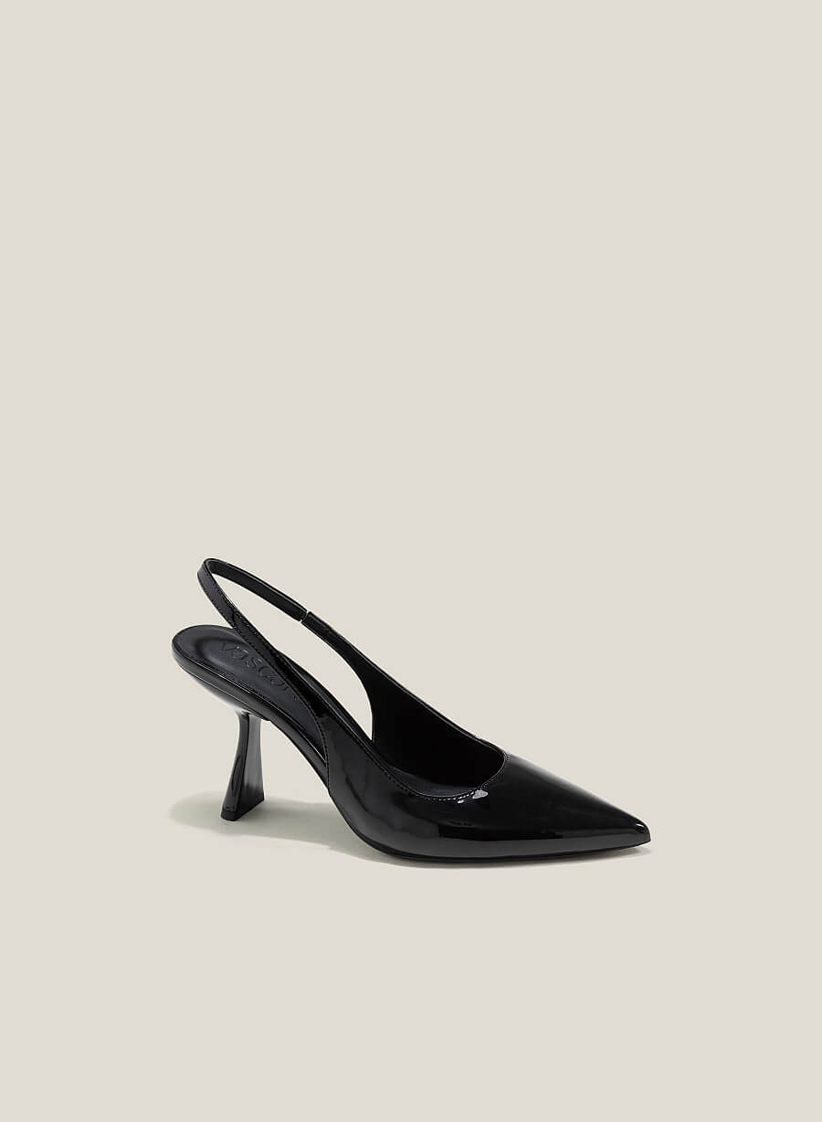 Giày bít mũi nhọn slingback spool heel metallic - BMN 0629 - Màu đen - vascara.com
