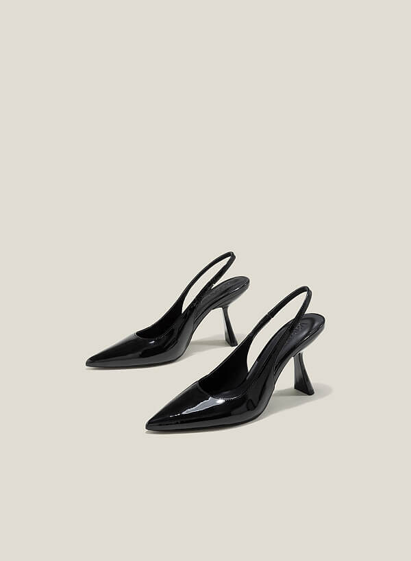 Giày bít mũi nhọn slingback spool heel metallic - BMN 0629 - Màu đen - VASCARA