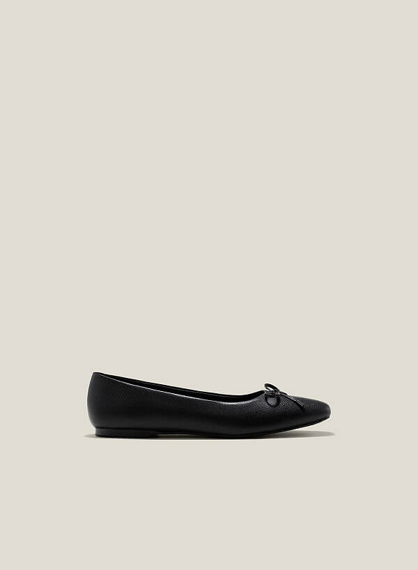 Giày búp bê vân kỳ đà nhấn nơ trang trí - GBB 0432 - Màu đen