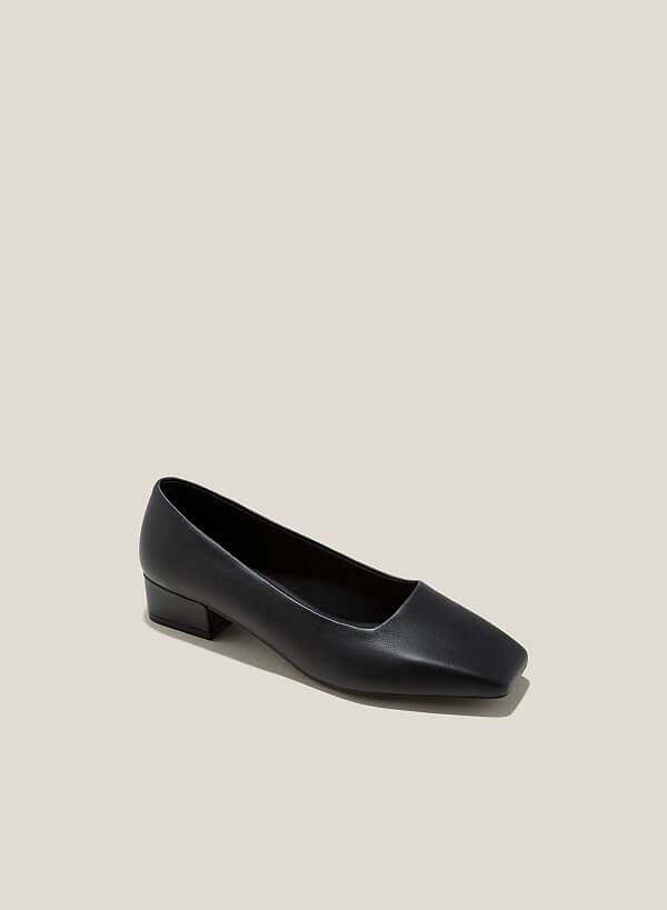 Giày leather bít mũi vuông gót trụ - BMN 0614 - Màu đen - VASCARA