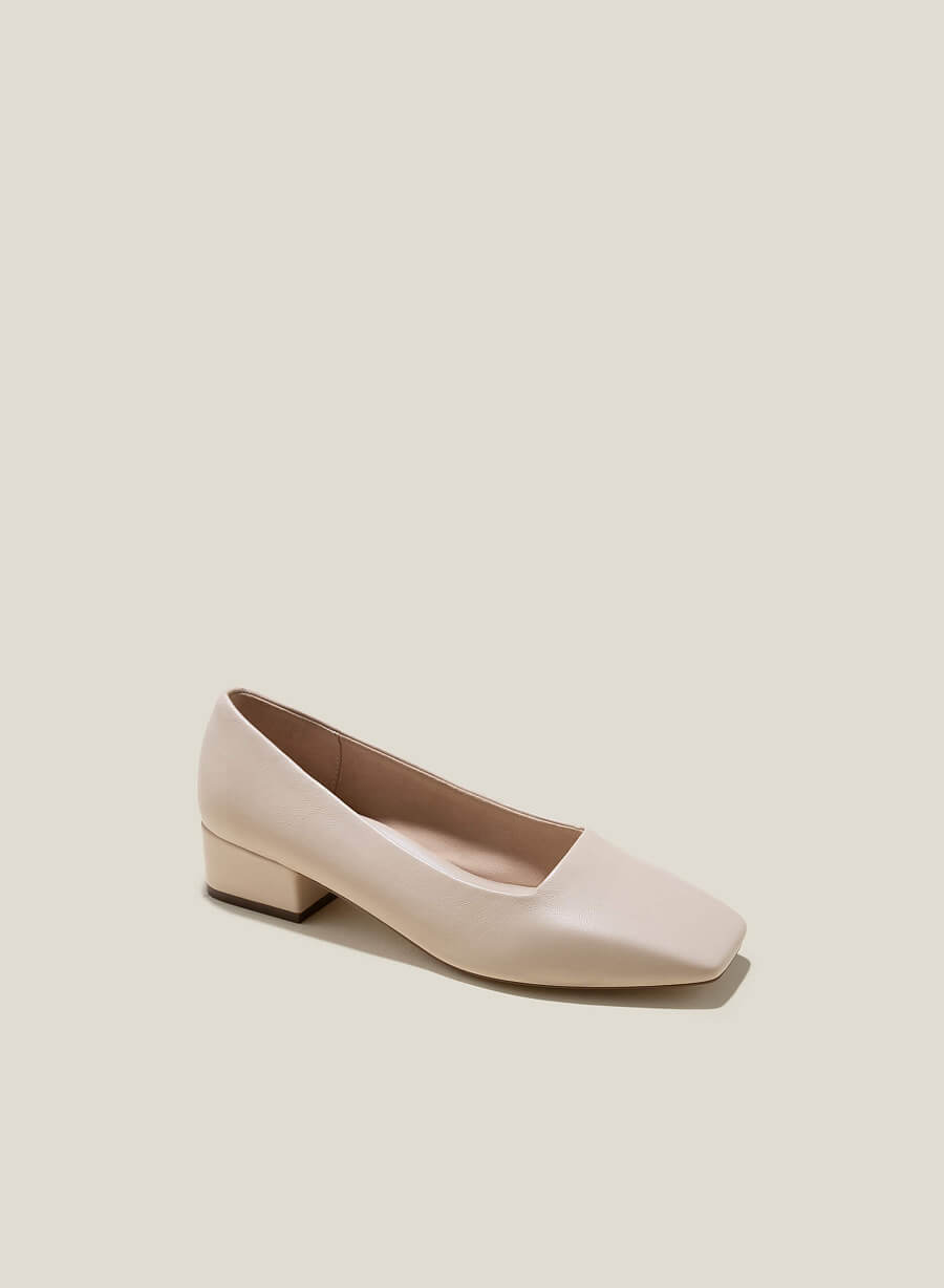 Giày leather bít mũi vuông gót trụ - BMN 0614 - Màu kem - vascara.com
