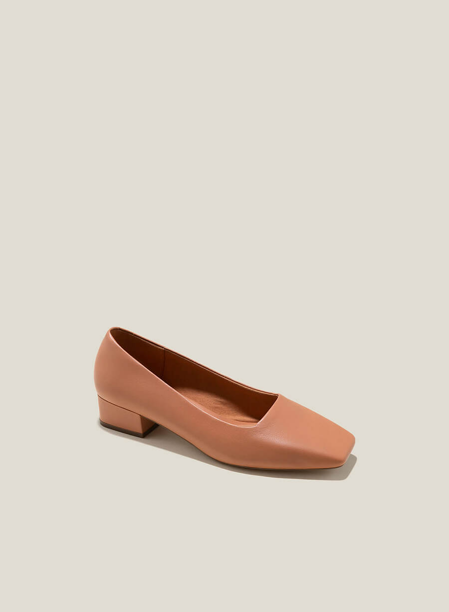 Giày leather bít mũi vuông gót trụ - BMN 0614 - Màu nâu sáng - vascara.com