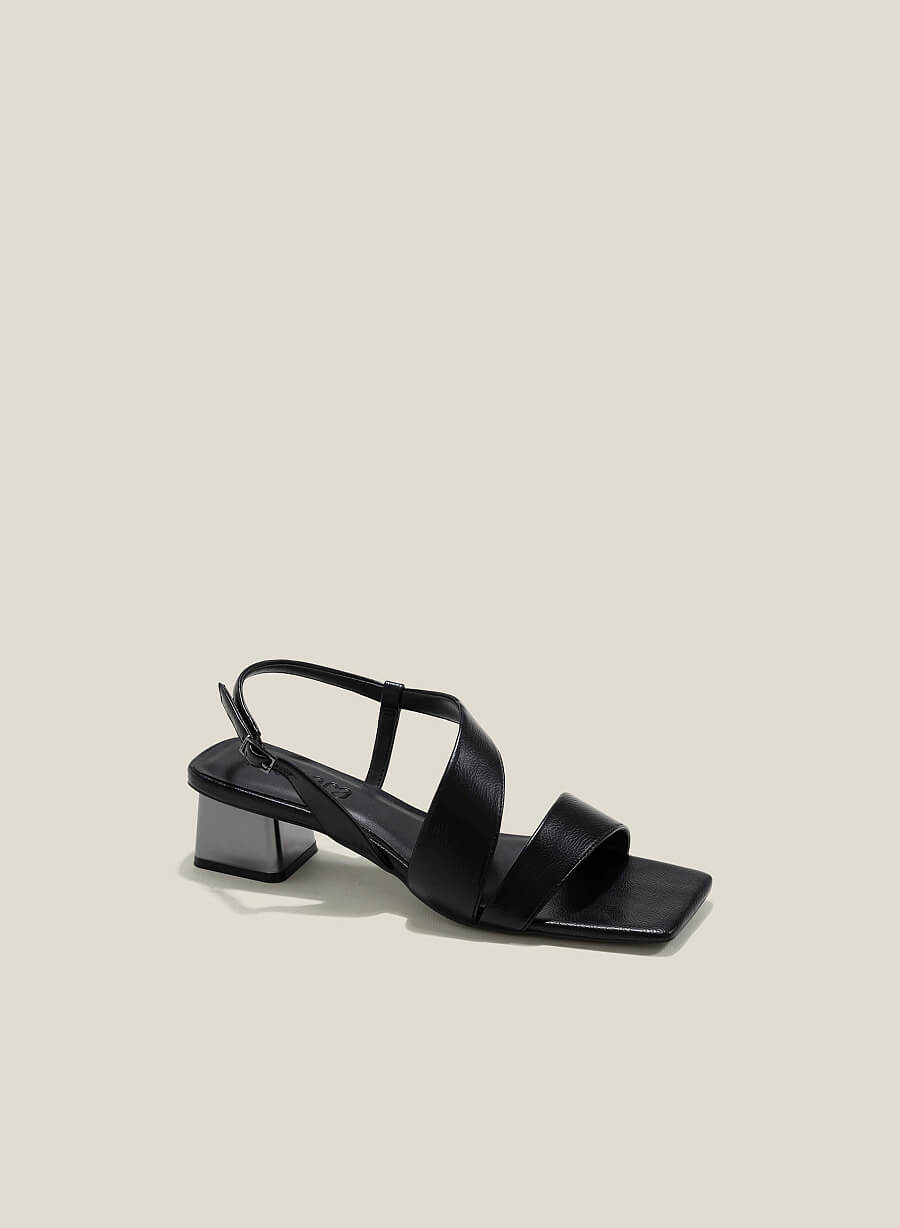 Giày sandal mũi vuông gót si hiệu ứng aluminium - SDN 0773 - Màu đen - vascara.com