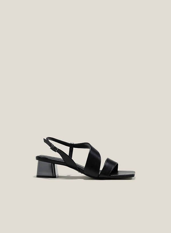 Giày sandal mũi vuông gót si hiệu ứng aluminium - SDN 0773 - Màu đen
