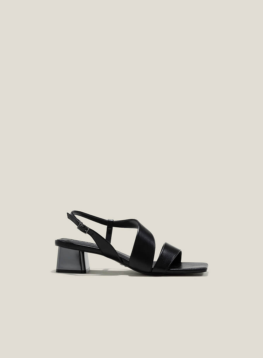 Giày sandal mũi vuông gót si hiệu ứng aluminium - SDN 0773 - Màu đen - vascara.com