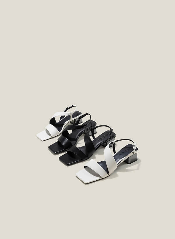 Giày sandal mũi vuông gót si hiệu ứng aluminium - SDN 0773 - Màu đen - VASCARA