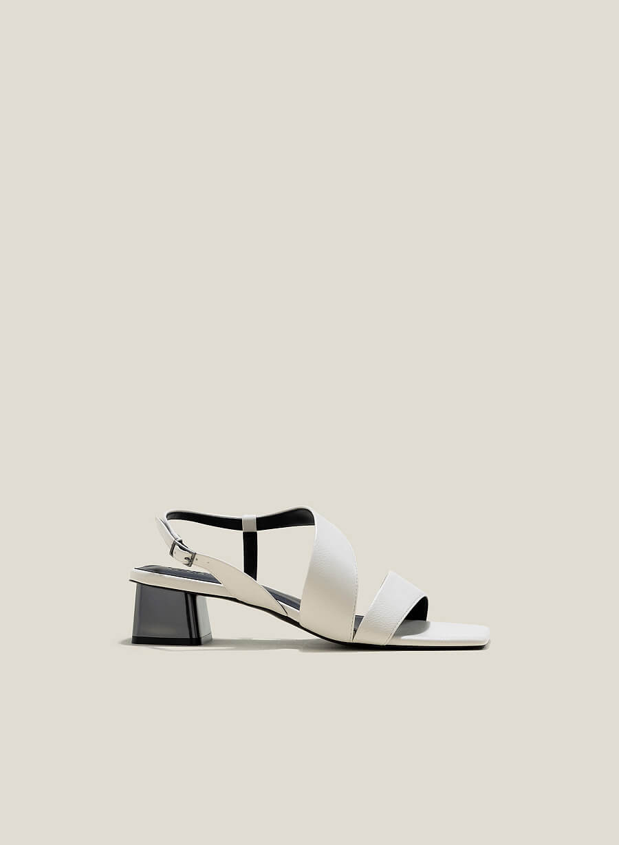 Giày sandal mũi vuông gót si hiệu ứng aluminium - SDN 0773 - Màu kem - vascara.com