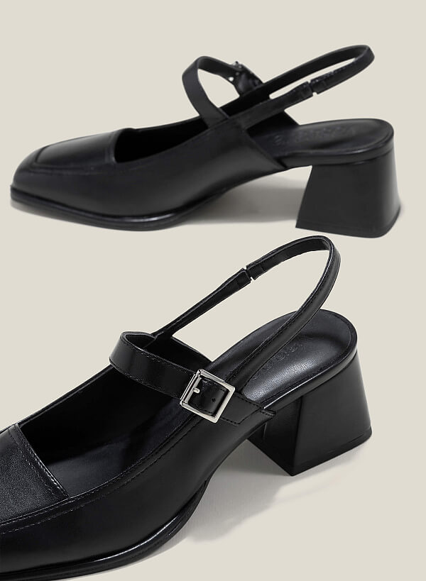 Giày slingback mary janes mũi vuông - BMN 0633 - Màu đen - VASCARA