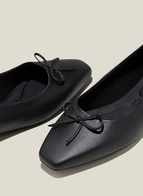 Giày búp bê leather nhấn nơ trang trí - GBB 0431 - Màu đen - VASCARA