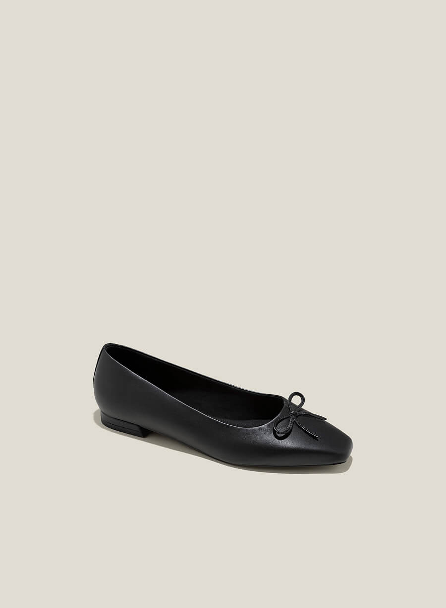 Giày búp bê leather nhấn nơ trang trí - GBB 0431 - Màu đen - vascara.com