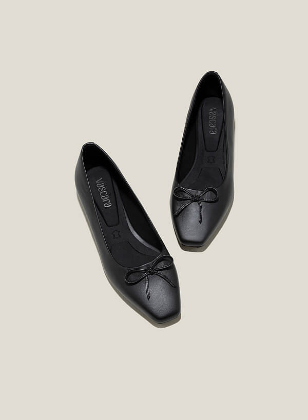 Giày búp bê leather nhấn nơ trang trí - GBB 0431 - Màu đen - VASCARA