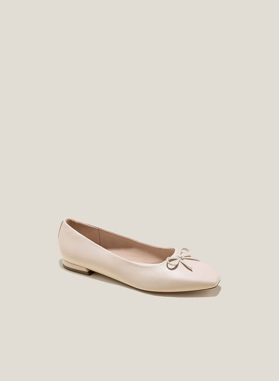 Giày búp bê leather nhấn nơ trang trí - GBB 0431 - Màu kem - vascara.com