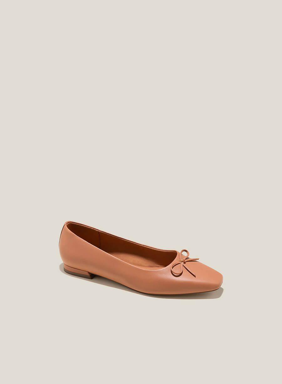 Giày búp bê leather nhấn nơ trang trí - GBB 0431 - Màu nâu sáng - vascara.com