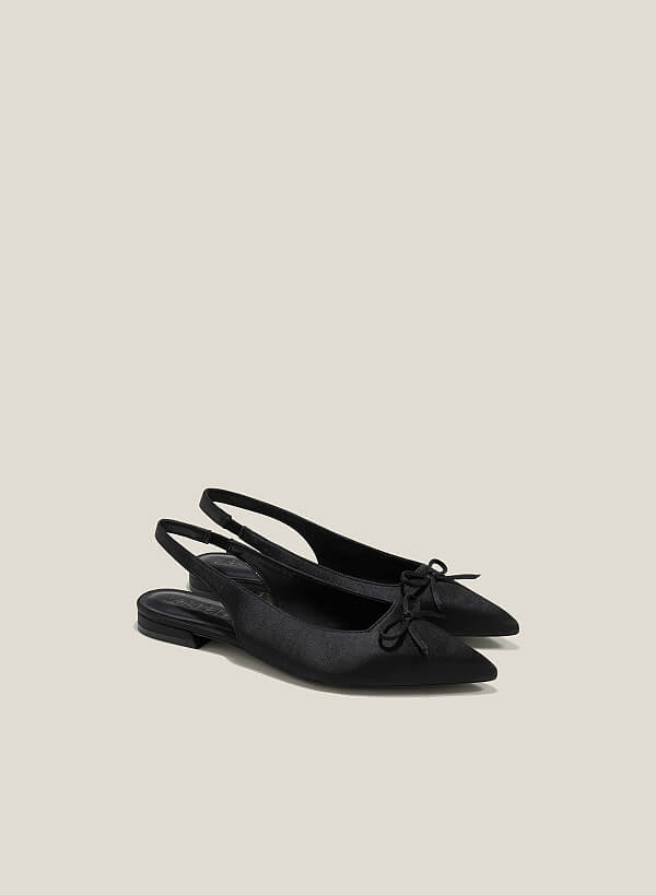 Giày slingback mũi nhọn satin nhấn nơ trang trí - BMN 0630 - Màu đen - VASCARA