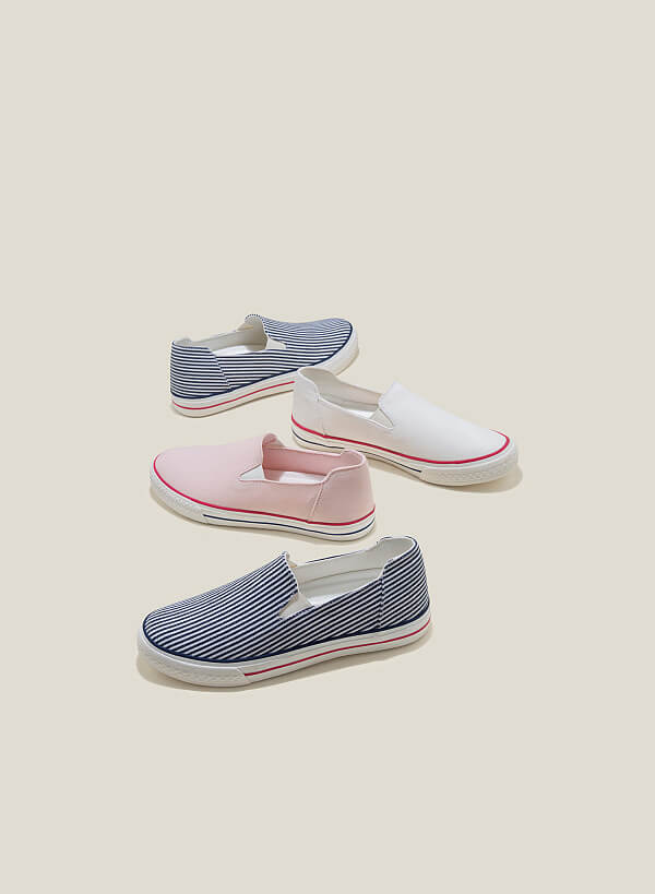 Giày sneaker vải canvas nhấn viền - SNK 0065 - Màu hồng nhạt - VASCARA