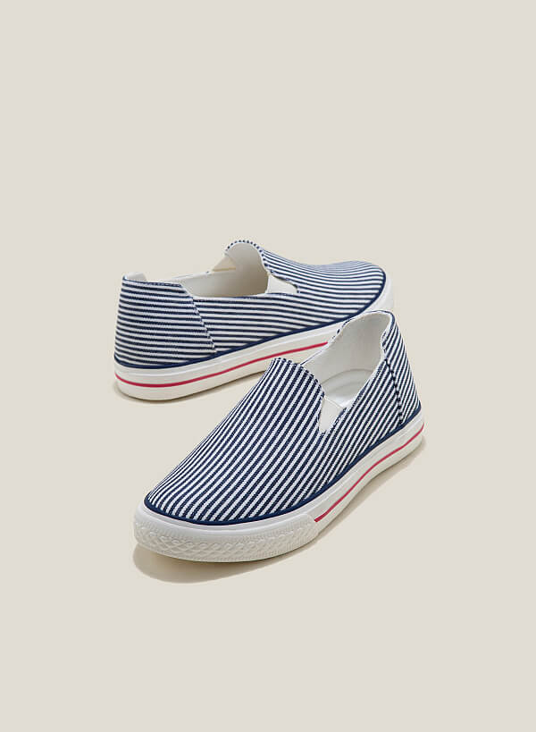 Giày sneaker vải sọc nhấn viền - SNK 0065 - Màu xanh navy - VASCARA