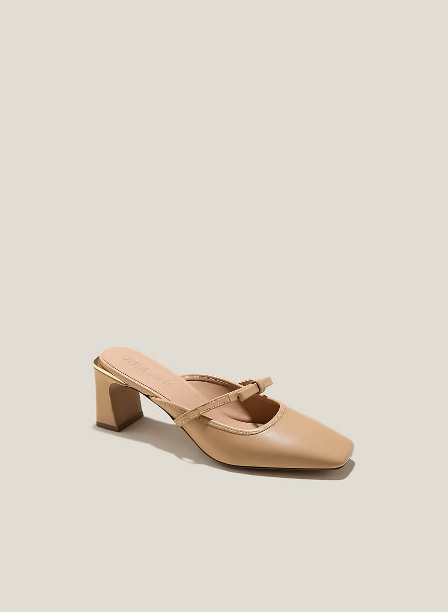 Guốc mary janes mũi vuông nhấn nơ - GNN 0201 - Màu be - vascara.com