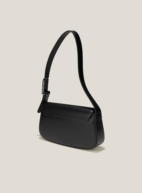 Túi đeo vai leather nhấn khóa gài kim loại - SHO 0242 - Màu đen - VASCARA