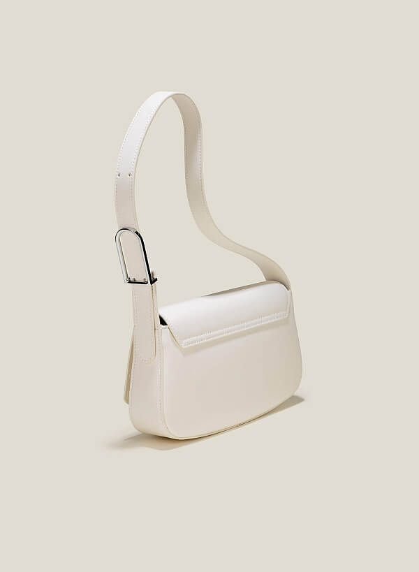 Túi đeo vai leather nhấn khóa gài kim loại - SHO 0242 - Màu kem - VASCARA