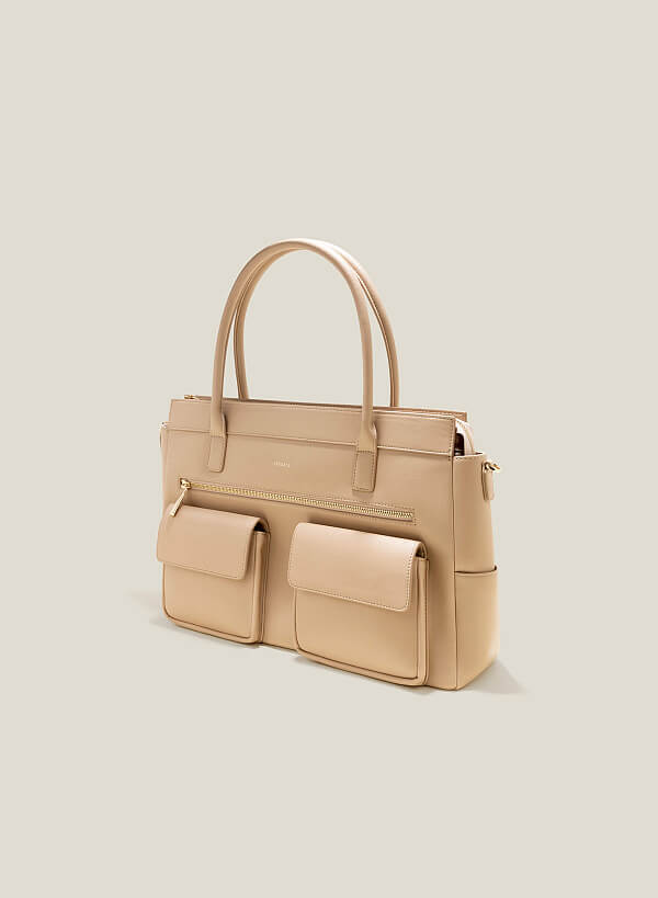 Túi pocket tote cổ điển oversize - TOT 0144 - Màu be - VASCARA