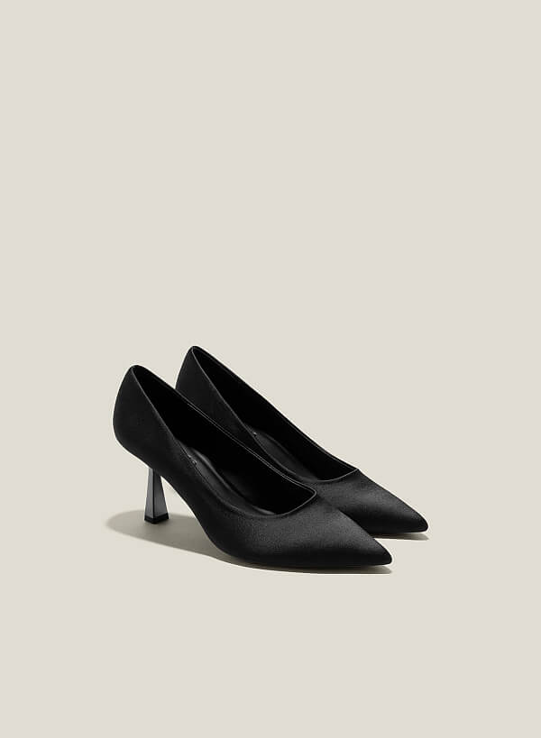 Giày bít mũi nhọn spool heel hiệu ứng aluminium - BMN 0625 - Màu đen - VASCARA