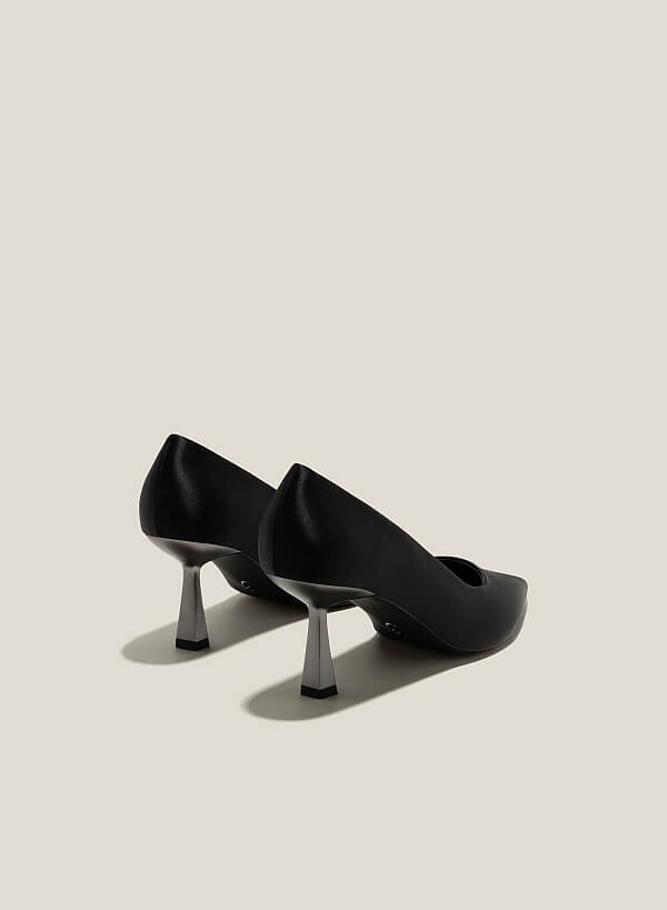 Giày bít mũi nhọn spool heel hiệu ứng aluminium - BMN 0625 - Màu đen - VASCARA