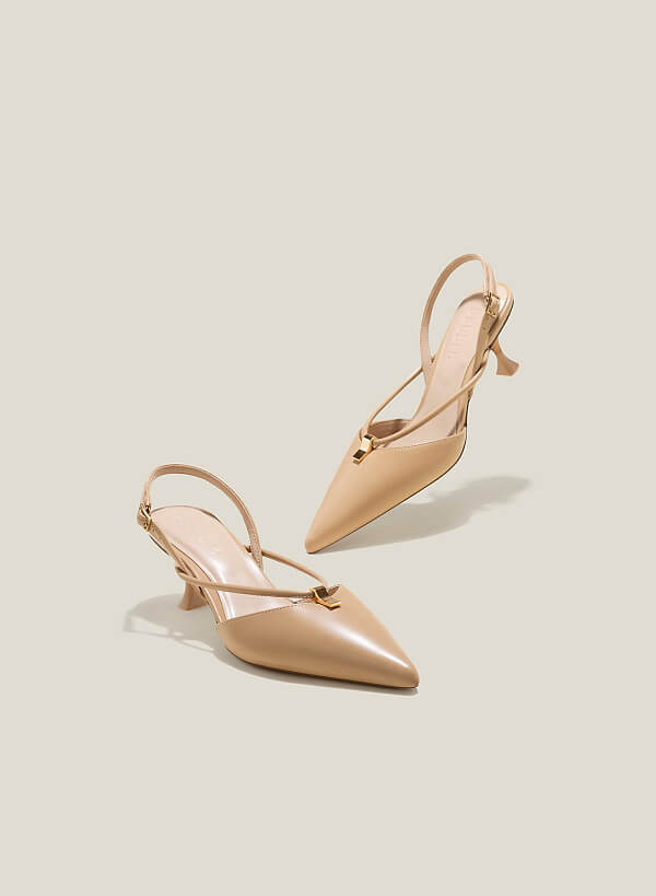 Giày slingback nhấn quai ống cùng trang trí kim loại - BMN 0603 - Màu be - VASCARA