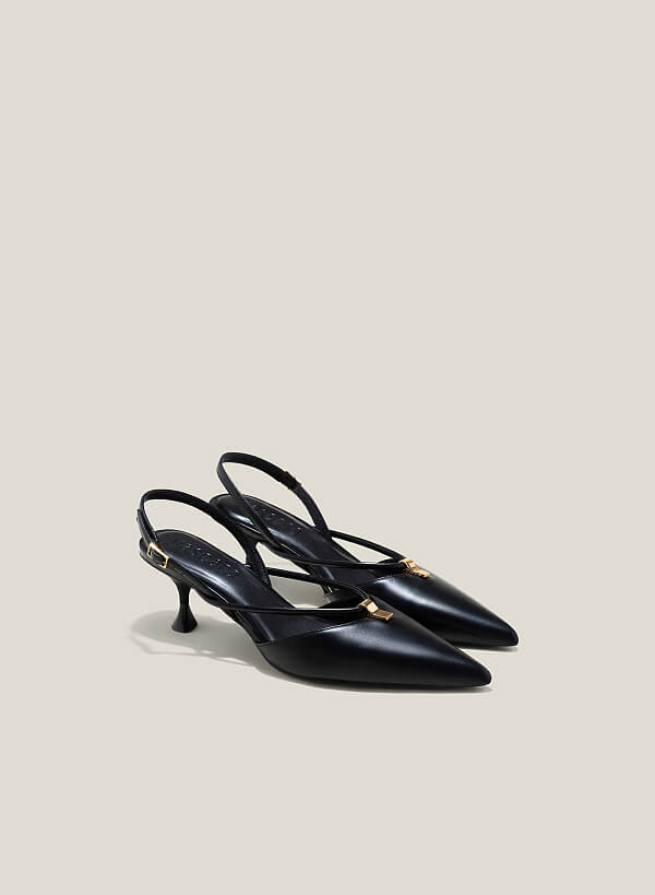 Giày slingback nhấn quai ống cùng trang trí kim loại - BMN 0603 - Màu đen - VASCARA