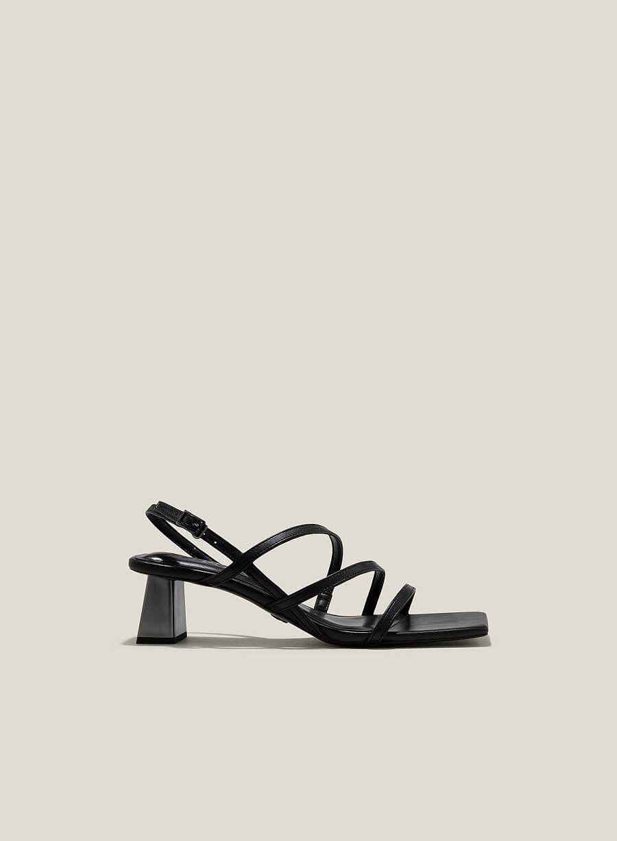 Sandal dây mảnh nhấn gót hiệu ứng aluminium - SDN 0763 - Màu đen - vascara.com