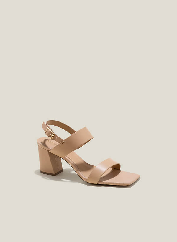 Sandal gót trụ quai ngang bản to - SDN 0769 - Màu be - VASCARA