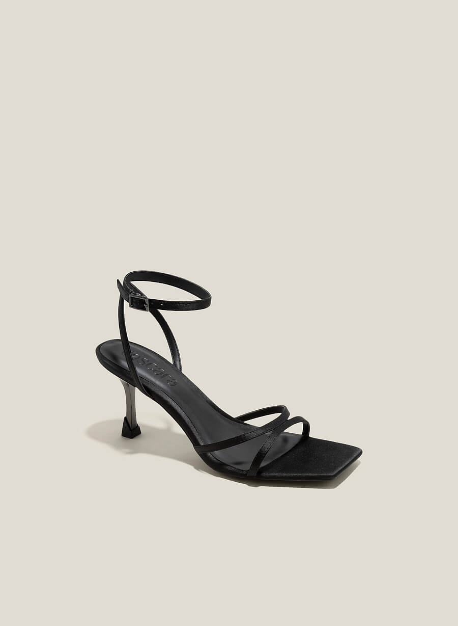 Sandal quai satin mảnh nhấn gót hiệu ứng aluminium - SDN 0764 - Màu đen - vascara.com