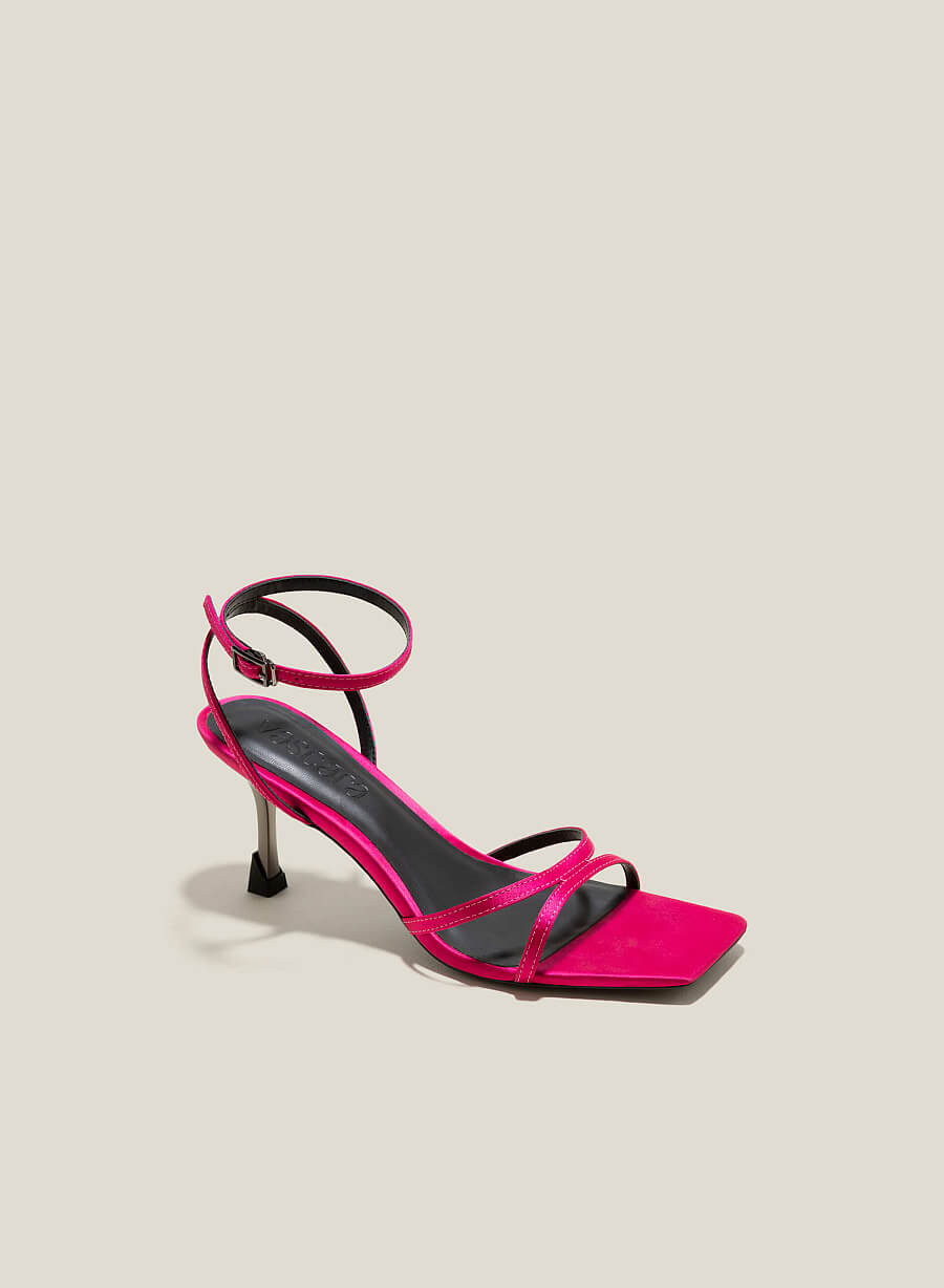 Sandal quai satin mảnh nhấn gót hiệu ứng aluminium - SDN 0764 - Màu hồng đậm - vascara.com