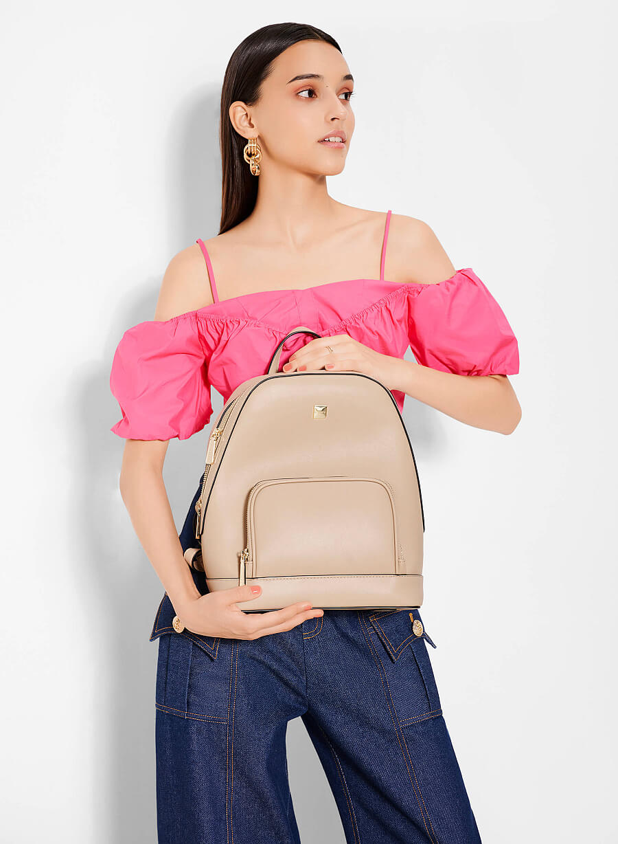 Balo ngăn đôi phối zipper kim loại - BAC 0196 - Màu be - vascara.com