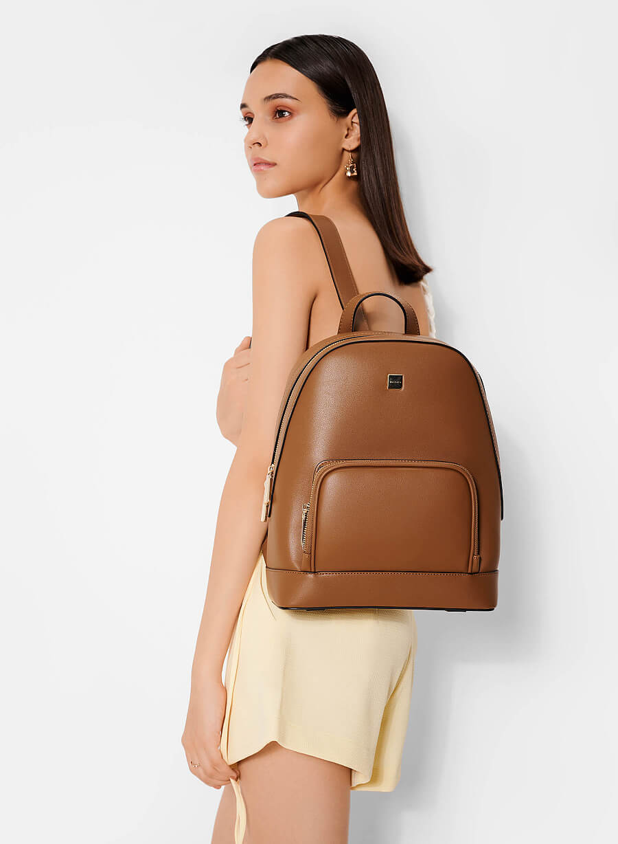 Balo ngăn đôi phối zipper kim loại - BAC 0196 - Màu nâu đậm - vascara.com