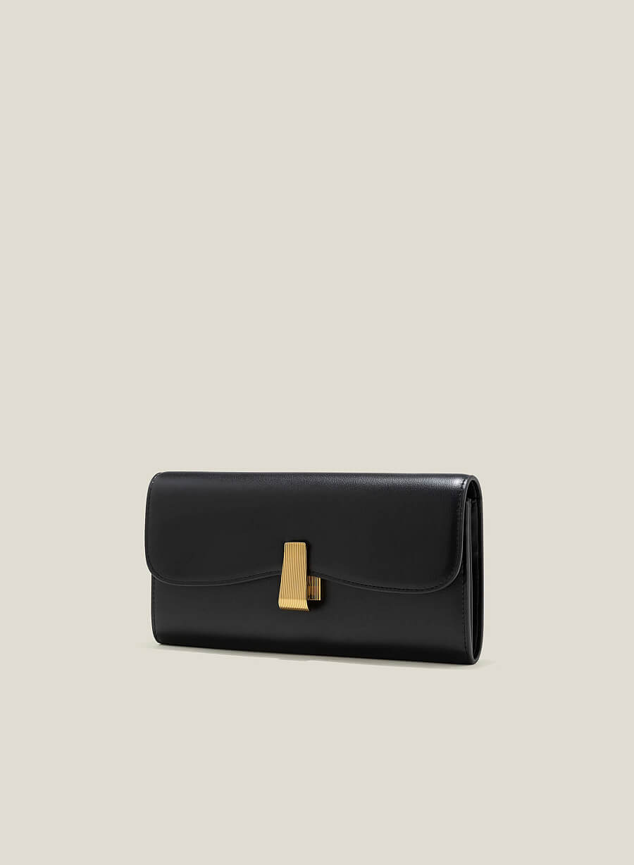 Clutch nhấn viền phối khóa kim loại - CLU 0117 - Màu đen - vascara.com