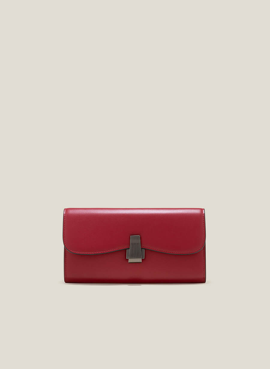 Clutch nhấn viền phối khóa kim loại - CLU 0117 - Màu đỏ đậm - vascara.com