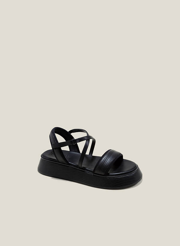 Giày sandal đế chunky phối vân da kỳ đà