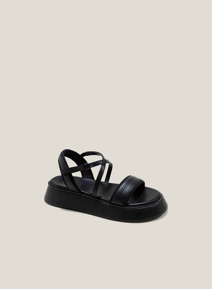 Giày sandal đế chunky phối vân da kỳ đà - SDK 0339 - Màu đen - vascara.com
