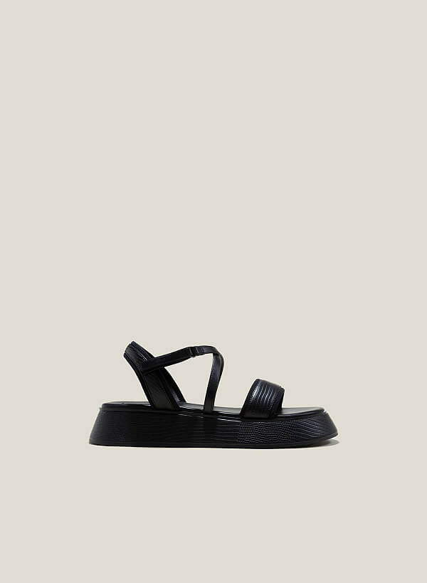 Giày sandal đế chunky phối vân da kỳ đà - SDK 0339 - Màu đen - VASCARA