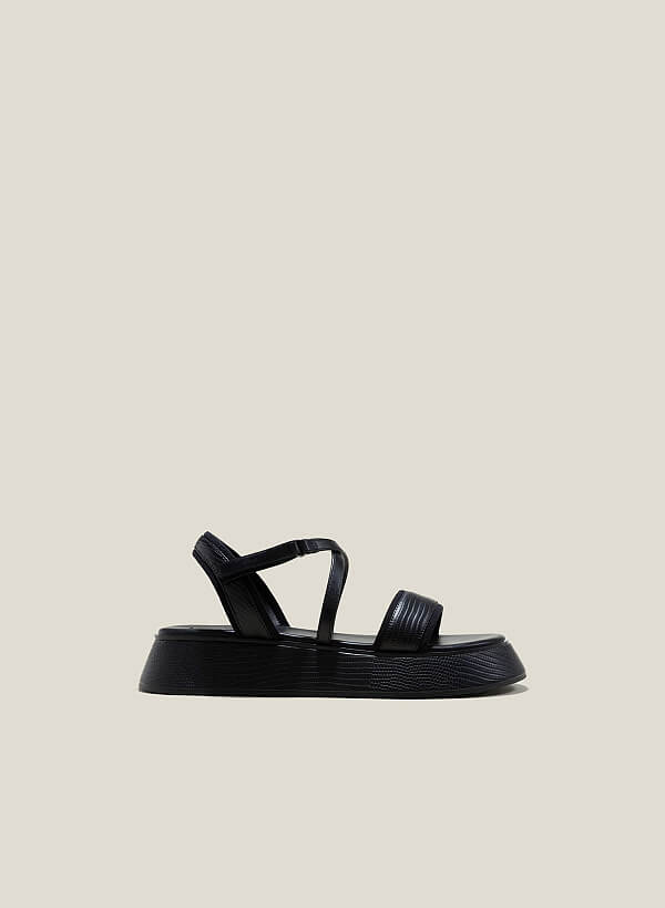 Giày sandal đế chunky phối vân da kỳ đà