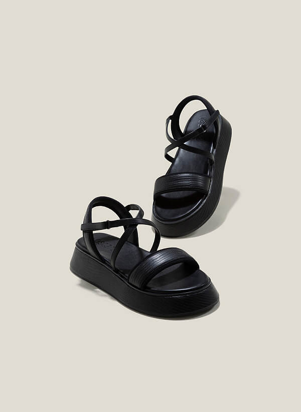 Giày sandal đế chunky phối vân da kỳ đà - SDK 0339 - Màu đen - VASCARA