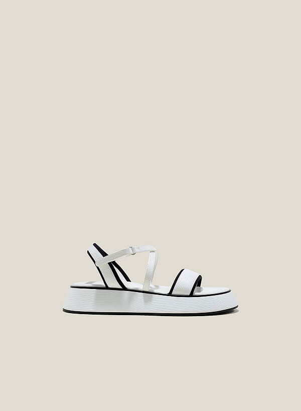 Giày sandal đế chunky phối vân da kỳ đà - SDK 0339 - Màu trắng