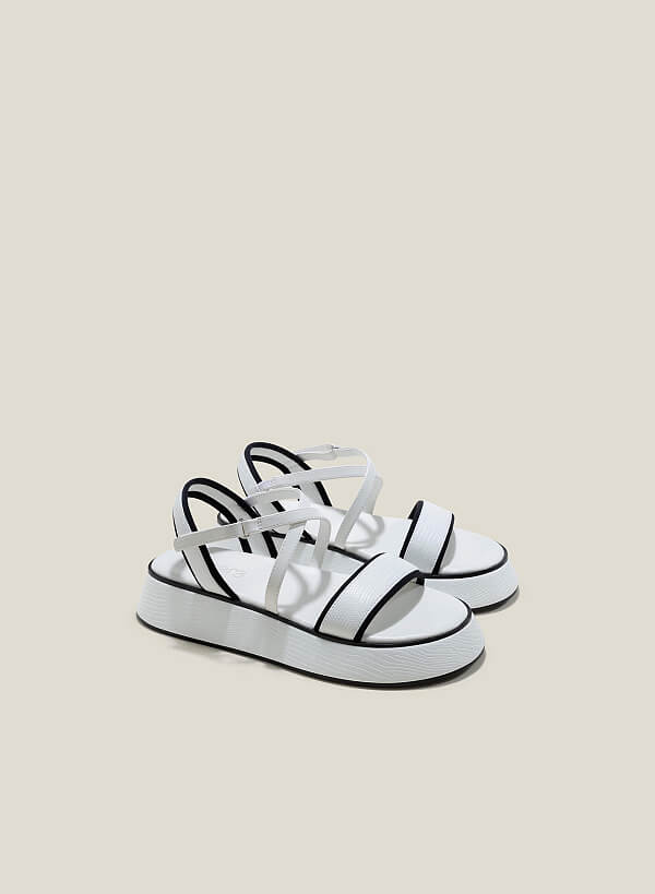 Giày sandal đế chunky phối vân da kỳ đà - SDK 0339 - Màu trắng - VASCARA