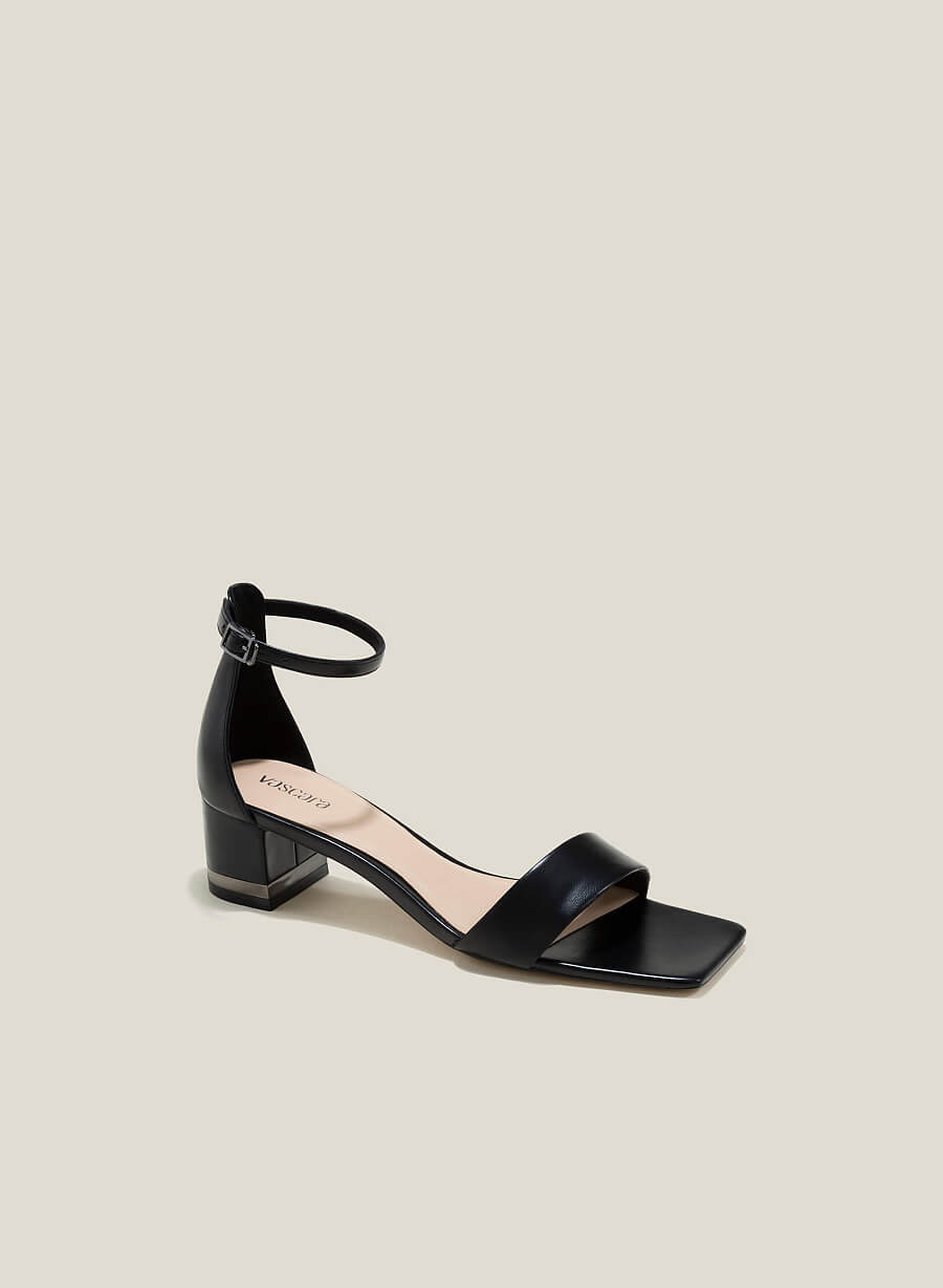 Giày sandal mũi vuông nhấn gót si kim loại - SDN 0770 - Màu đen - vascara.com