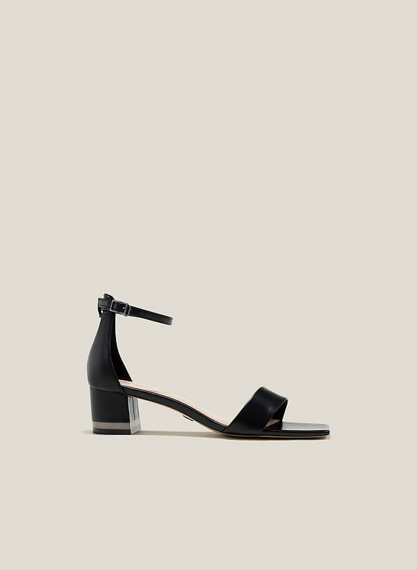 Giày sandal mũi vuông nhấn gót si kim loại - SDN 0770 - Màu đen
